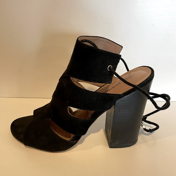 Microsuede black high heels! 🌟with chunky wood black heel Women’s size 8 - Picture 12 of 13